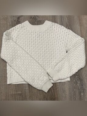 Jessica Simpson Cream Open-Stitch Crewneck Sweater